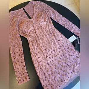 Aidan Mattox Sequin Embellished Mesh Dress -‎ Size 2, Dusty Pink, Retail $395